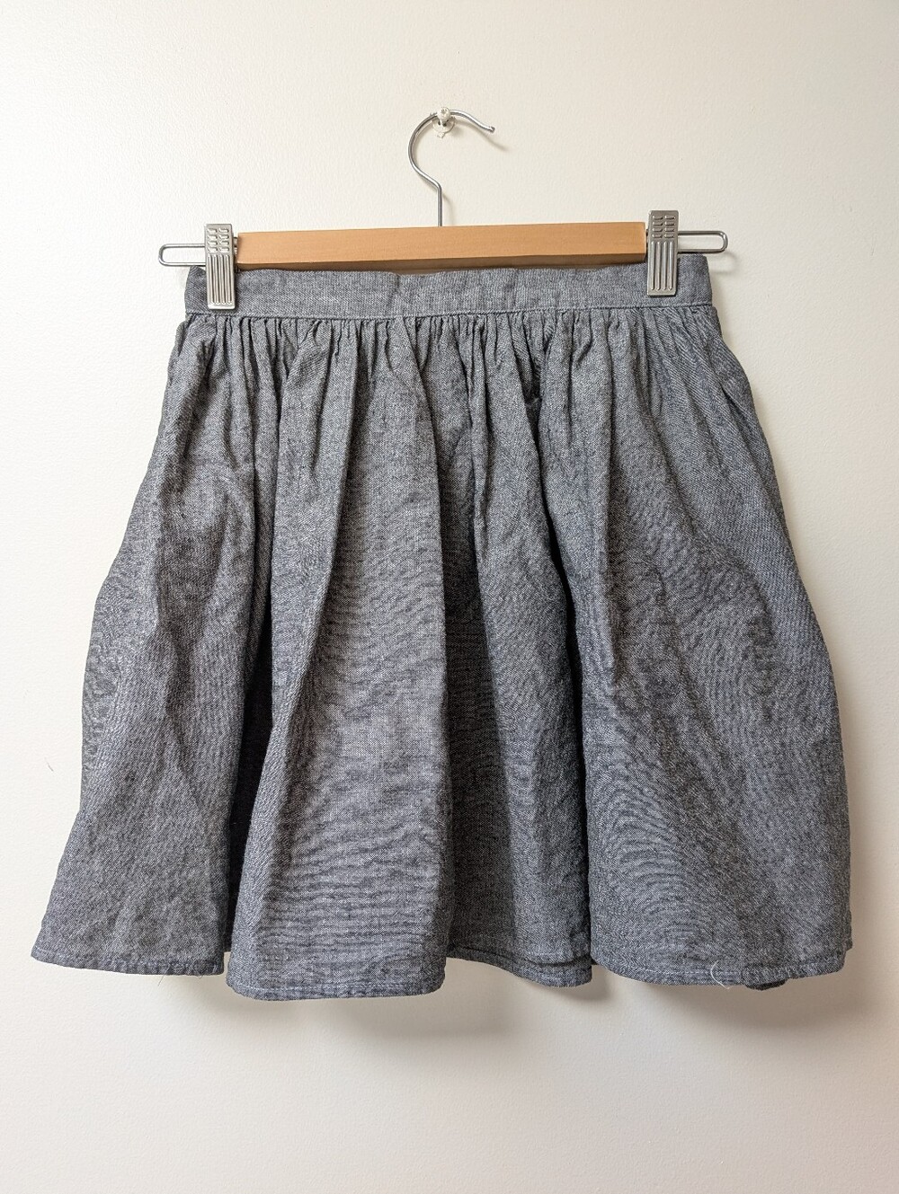 Gray American Apparel Cotton Mini Skater Flare Skirt Elastic Waist